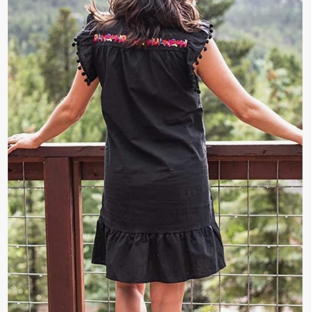 Women's Mini Dress Casual V Neck Floral Embroidery Ruffle Sleeveless KIRUNDO XL - Picture 2 of 10